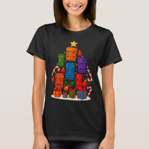Tiki Mask Luau Christmas Tree Hawaiian Xmas Hat Ha T-Shirt