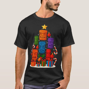 Tiki Mask Luau Christmas Tree Hawaiian Xmas Hat Ha T-Shirt