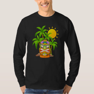 Tiki Mask Polynesian Palm Trees Hawaiian Totem Lua T-Shirt