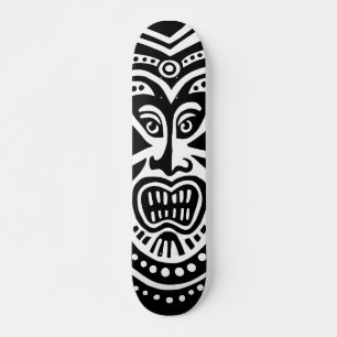 Tiki Mask Style - Black on White (Retro) Skateboard Deck