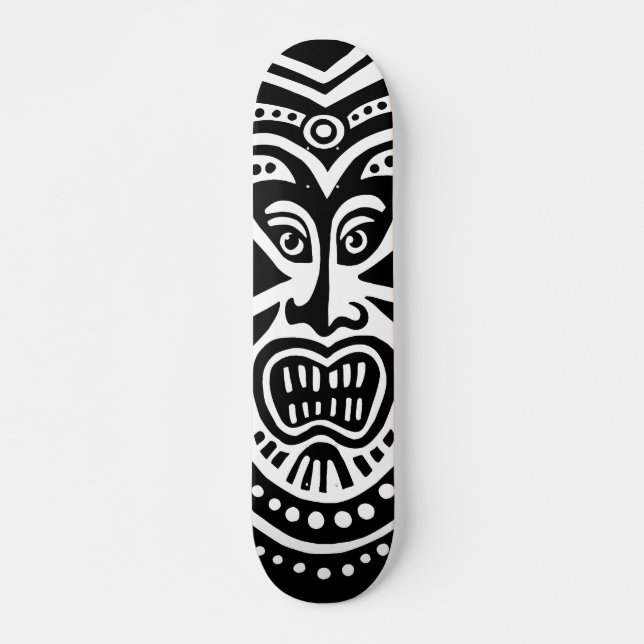 Tiki Mask Style - Black on White Skateboard Deck (Front)