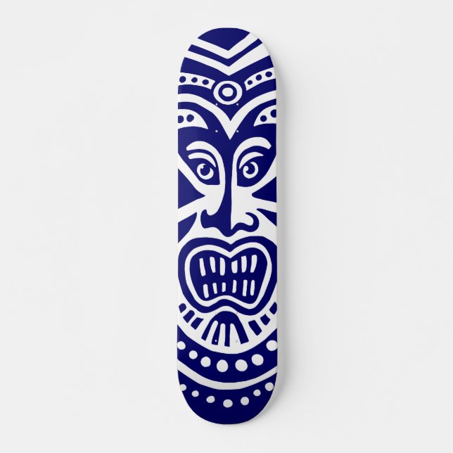 Tiki Mask Style - Navy on White (Retro) Skateboard Deck (Front)