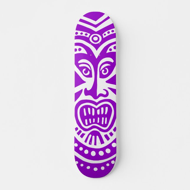 Tiki Mask Style - Purple on Wood (Retro) Skateboard Deck (Front)