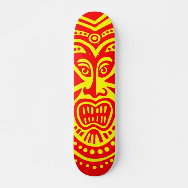 Tiki Mask Style - Red on Yellow Skateboard (Front)