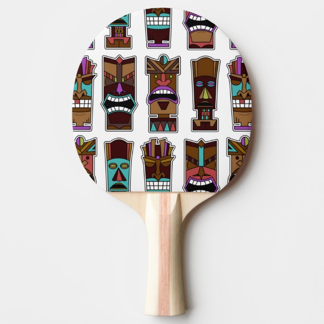 Tiki Masks Pattern Ping-Pong Paddle (Front)