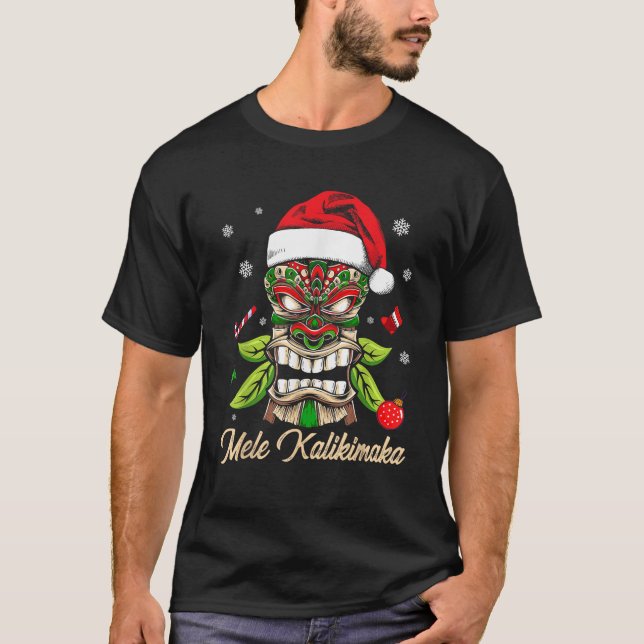 Tiki Mele Kalikimaka Hawaiian Merry Christmas Funn T-Shirt (Front)