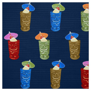 Tiki Mugs Retro Hawaiian Tropical Drinks Fabric