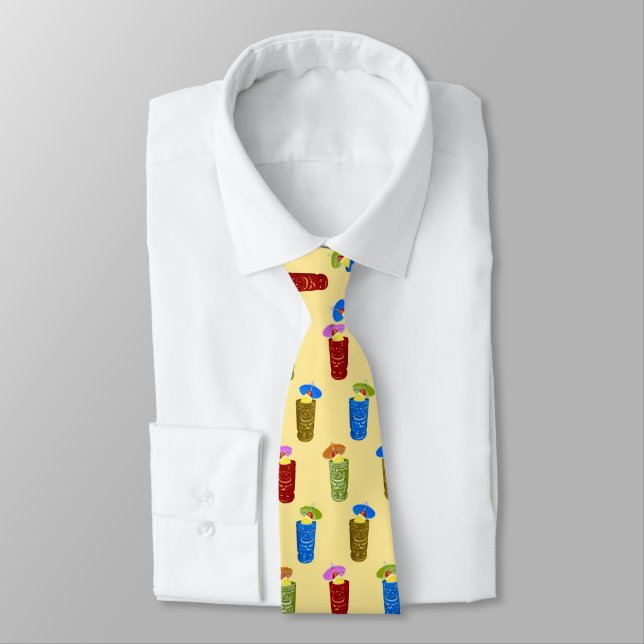 Tiki Mugs Tropical Drinks Two-Sided Printed Neck Tie (Tied)