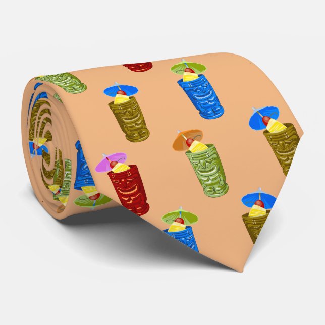 Tiki Mugs Tropical Drinks Two-Sided Printed Tie (Rolled)