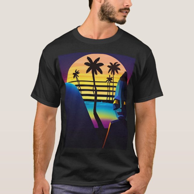 Tiki Night Synthwave Ken Gage A.I. Art T-Shirt (Front)