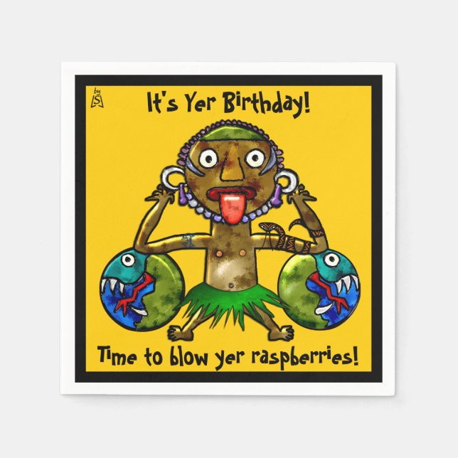 Tiki Party Funny Design on Yellow (Personalized) Paper Napkins (Front)