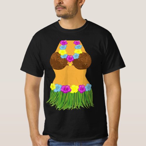 Tiki Party Luau Coconut Bra Grass Skirt Lei Flower T_Shirt