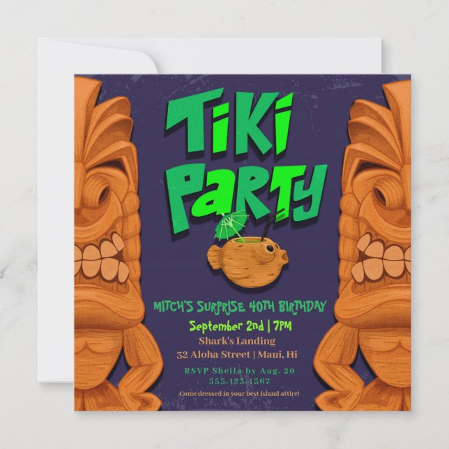 Tiki Party Luau Surprise Birthday Invitation (Front)
