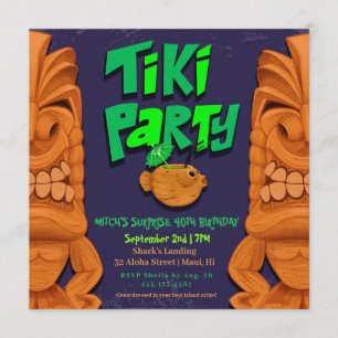 Tiki Party Luau Surprise Birthday Invitation