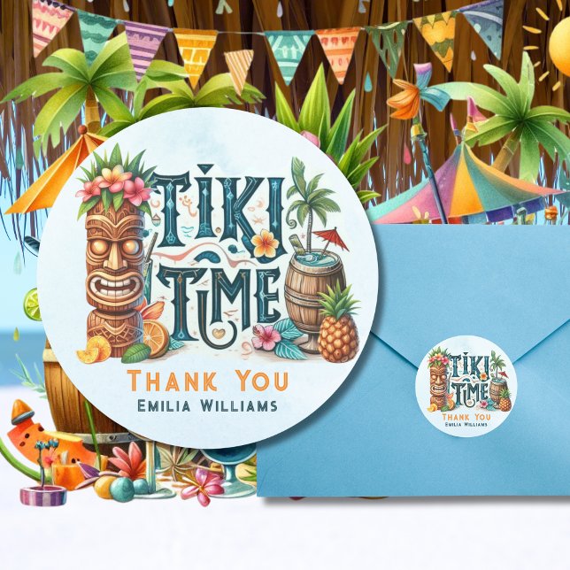 TIKI Party Personalized Favor Gift Envelope Classic Round Sticker (Creator Uploaded)