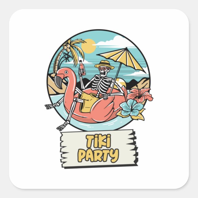 Tiki Party Square Sticker (Front)