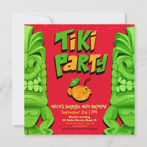 Tiki Party Surprise Birthday Invitation