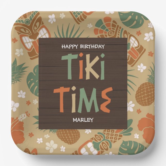 Tiki Party Tropical Luau Birthday  Paper Plates (Front)