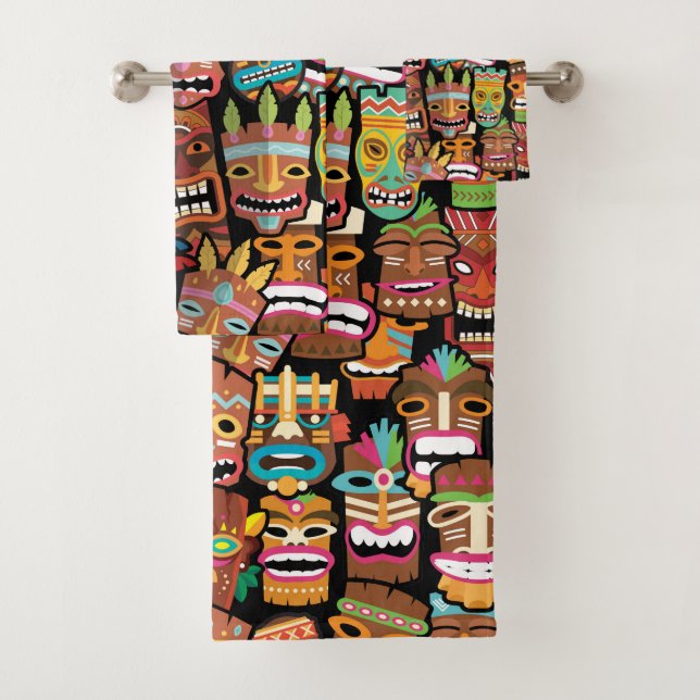 Tiki Pattern Bath Towel Set (Insitu)