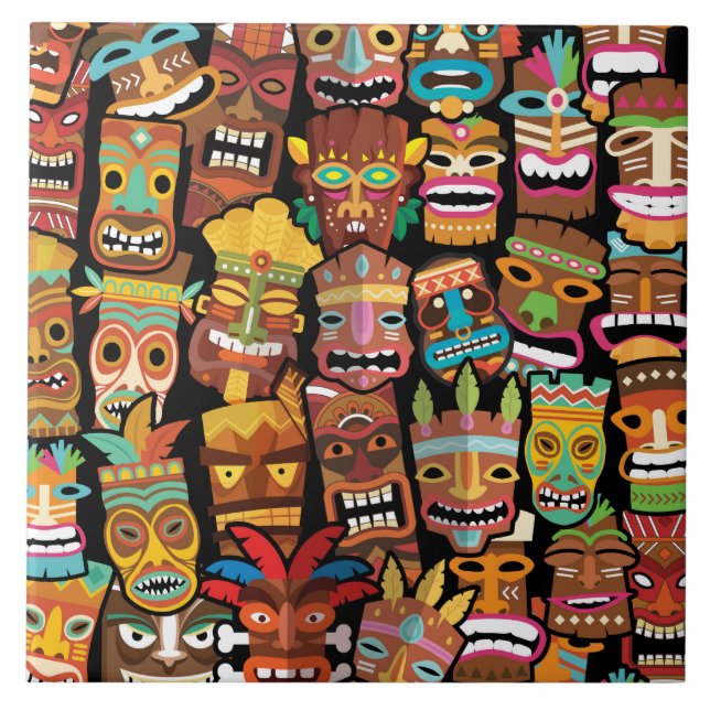 Tiki Pattern Ceramic Tile (Front)