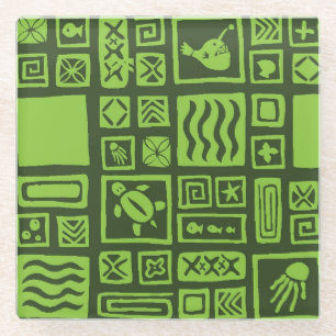 Tiki Pattern Glass Coaster