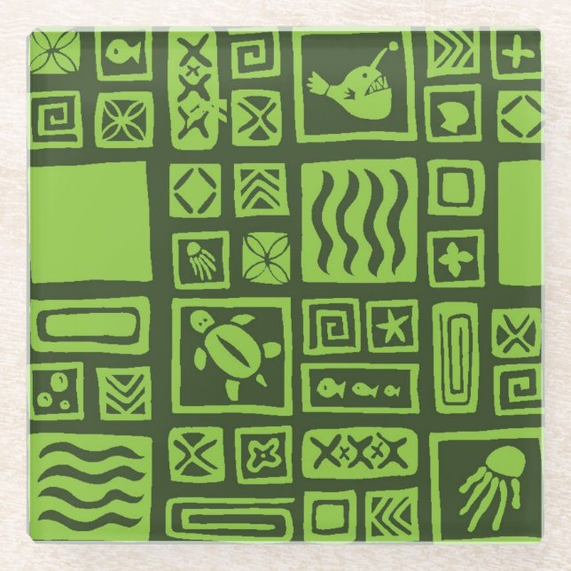 Tiki Pattern Glass Coaster (Front)