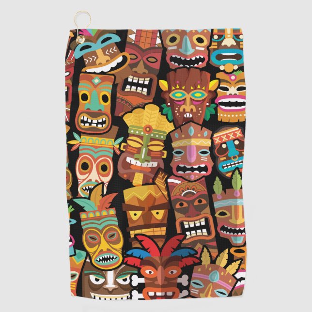 Tiki Pattern Golf Towel (Front)