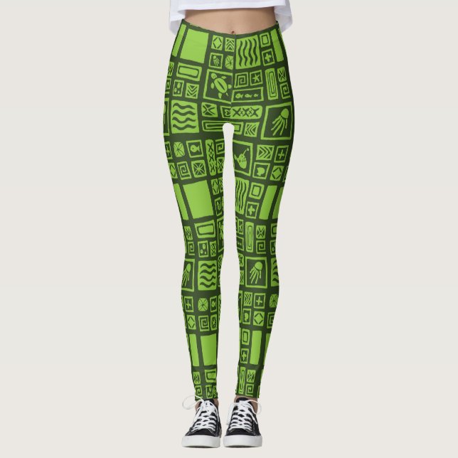 Tiki Pattern Leggings (Front)