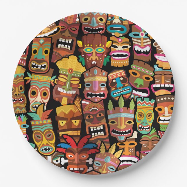 Tiki Pattern Paper Plates (Front)