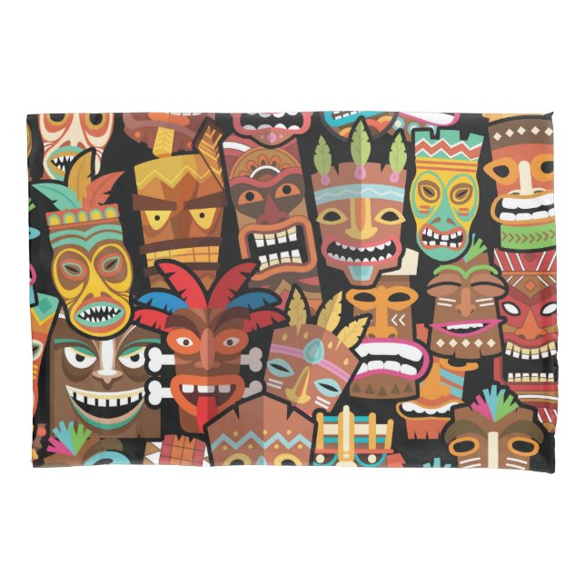 Tiki Pattern Pillow Case (Front-Left)
