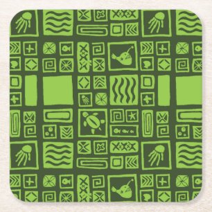 Tiki Pattern Square Paper Coaster