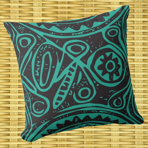 Tiki Pattern Vintage Melanesian Throw Pillow