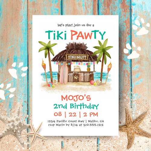 Tiki Pawty Tropical Beach Dog Party Invitation