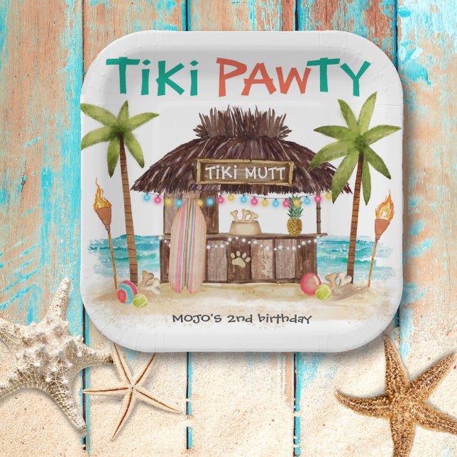Tiki Pawty Tropical Beach Dog Party Paper Plates (Creator Uploaded)
