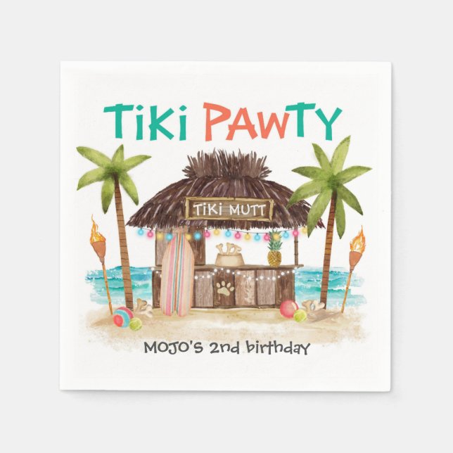 Tiki Pawty Tropical Beach Surf Pet Dog Party  Napkins (Front)