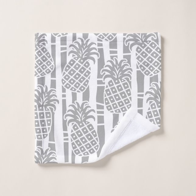 Tiki Pineapple Bamboo Stripes Pattern Bath Towel Set (Wash Cloth)