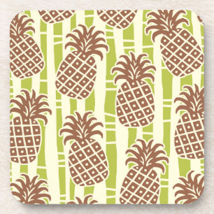 Tiki Pineapple Bamboo Stripes Pattern Beverage Coaster