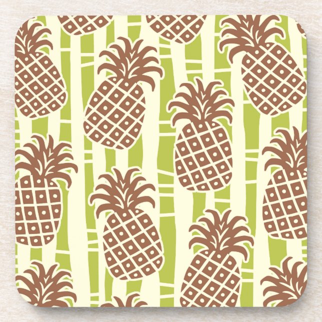 Tiki Pineapple Bamboo Stripes Pattern Beverage Coaster (Front)