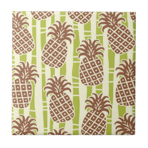 Tiki Pineapple Bamboo Stripes Pattern Ceramic Tile
