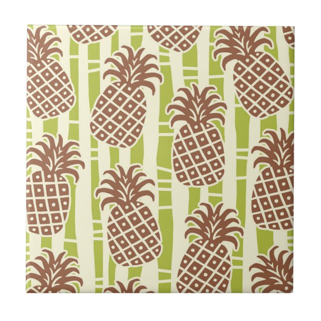 Tiki Pineapple Bamboo Stripes Pattern Ceramic Tile (Front)
