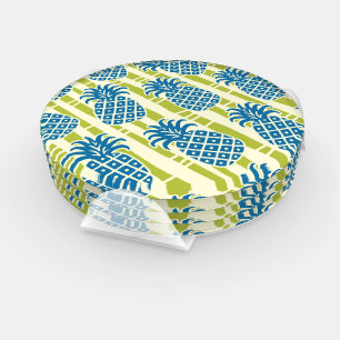 Tiki Pineapple Bamboo Stripes Pattern Coaster Set
