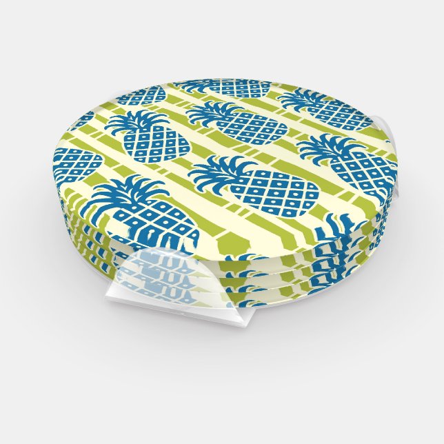 Tiki Pineapple Bamboo Stripes Pattern Coaster Set (Set)