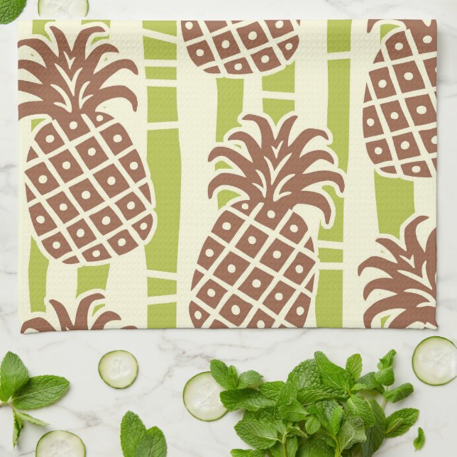 Tiki Pineapple Bamboo Stripes Pattern Kitchen Towel (Folded)