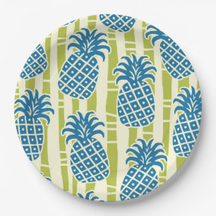 Tiki Pineapple Bamboo Stripes Pattern Paper Plates