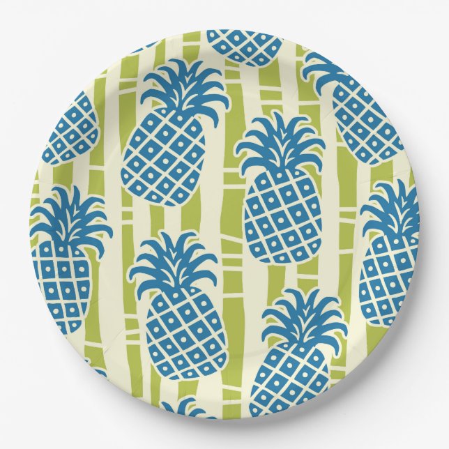 Tiki Pineapple Bamboo Stripes Pattern Paper Plates (Front)