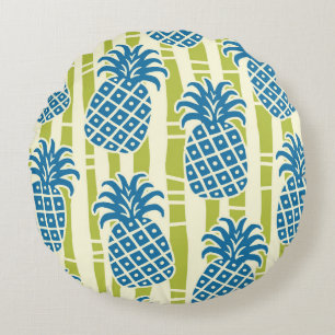 Tiki Pineapple Bamboo Stripes Pattern Round Pillow