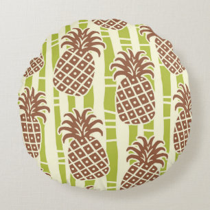 Tiki Pineapple Bamboo Stripes Pattern Round Pillow
