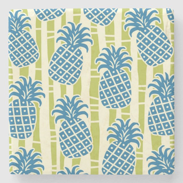 Tiki Pineapple Bamboo Stripes Pattern Stone Coaster (Front)