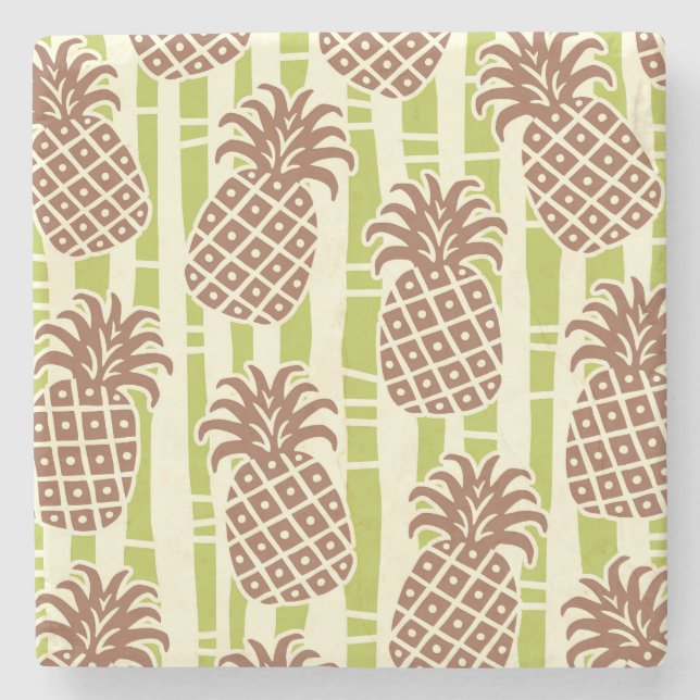 Tiki Pineapple Bamboo Stripes Pattern Stone Coaster (Front)