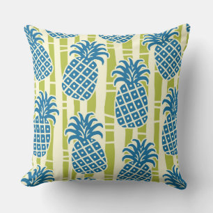 Tiki Pineapple Bamboo Stripes Pattern Throw Pillow